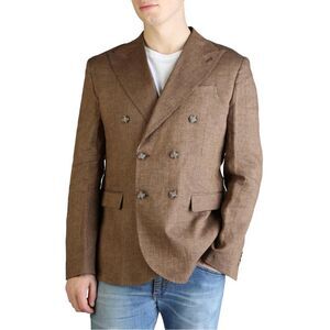 Yes Zee Brown Linen Double Breasted Blazer Men Brown Blazers & Jackets